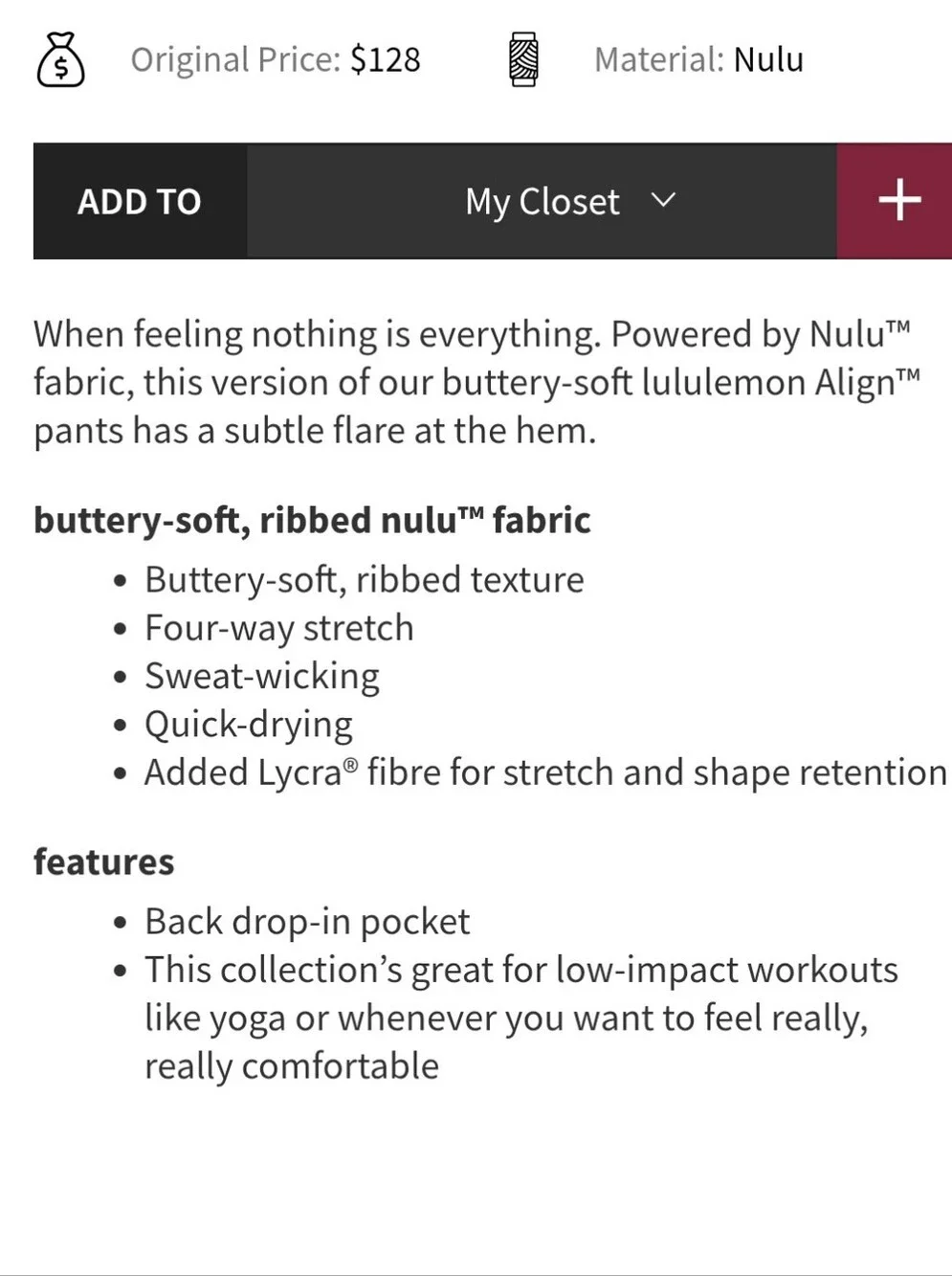 Lululemon Align High-Rise Ribbed Mini-Flared Pant 32